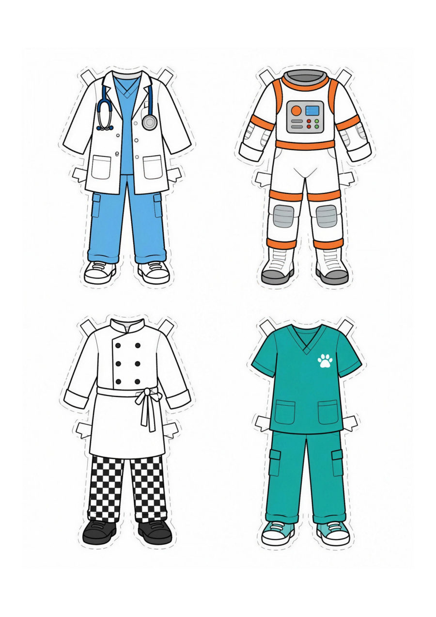 Folha de roupas e acessórios coloridos para recortar